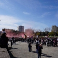 Gru rosse a confronto: qual è più "costruttiva"? Conclusione del 43° Corteo di Carnevale di Scampia, domenica 2 marzo 2025. Ph Maria Reitano.