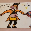 La "capoBanda" Monica Riccio nella versione disegnata da Giovanna Pignataro per il girotondo dei popoli intorno al mondo per il 40° Corteo di Carnevale di Scampia, 2022.