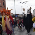 Le maschere del Sole e della Morte, animate dai ragazzi di Lido 3 Archi (Fermo), al 42° Corteo di Carnevale di Scampia, domenica 11 febbraio 2024. Ph Ferdinando Kaiser.