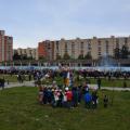 Il 34° Corteo di Carnevale di Scampia sosta a Largo Battaglia per il falò allegorico e la deposizione di un olivo nell’aiuola del Mediterraneo, domenica 7 febbraio 2016. Ph. Aniello Gentile.