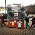 Il “Ghetto blaster” del Centro Territoriale Mammut in partenza verso il 36° Corteo di Carnevale di Scampia, domenica 11 febbraio 2018. Ph. Chiara Ciccarelli.