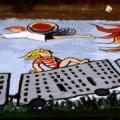 Portici (Napoli), 1993. Telone dipinto: il bambino farfalla (particolare).