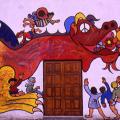 Mural al santuario di Madonna di Briano.  Particolare: il drago della pace.