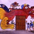 Mural al santuario di Madonna di Briano.  Particolare: il drago della pace.