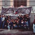 Striscione realizzato per l’unione degli studenti dell’ITIS “Enrico Fermi” di Napoli, per le mobilitazioni della “Pantera”, fotografato da Felice alla consegna il 17 marzo 1990. Frase scelta dagli studenti.