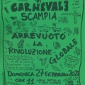 Locandina del 40° Corteo di Carnevale di Scampia, Domenica 27 febbraio 2022, Presidio a Largo Battaglia.