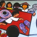 “Il Treno dei diritti va troppo lento” Mural alla Scuola Media “Carlo Levi” (Scampia, Napoli), 1999. “un bambino con le ali e due ali di riserva" (particolare).