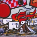 “Il Treno dei diritti va troppo lento” Mural alla Scuola Media “Carlo Levi” (Scampia, Napoli), 1999. L