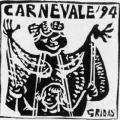 Rigoberta Menchù Tum. Autoadesivo linoleografato per il Carnevale 1994.