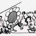 Passanti si confondono con i murales. Illustrazione dal libro.