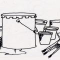 Pittura e pennelli. Illustrazione dal libro.