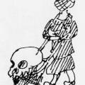 Il teschio in carrozzina. Illustrazione dal libro.
