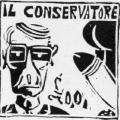 Il conservatore. Autoadesivo linoleografato per il Carnevale e il Controvertice G7, 1994.