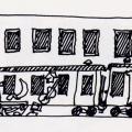 Finestre integrate nei vagoni di un treno. Illustrazione dal libro.